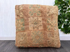 moroccan wool pouf, berber pouf, kilim pouf, 60x60x20 cm pouf