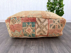 moroccan wool pouf, berber pouf, kilim pouf, 60x60x20 cm pouf