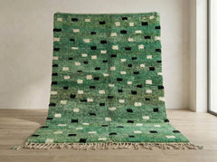 Handmade Green Moroccan Berber Rug – Plush Wool Area Carpet, Abstract Tribal Pattern, Modern Boho Home Decor - Living Room Rug