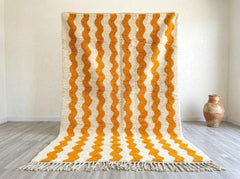 Handmade Moroccan Beni Ourain Rug – Orange Wavy Striped Wool Area Rug