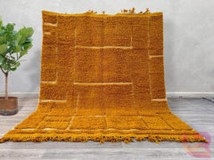Mustard Yellow Moroccan Rug – Handmade Berber Wool Carpet, Abstract Beni Ourain Area Rug for Boho Living Room