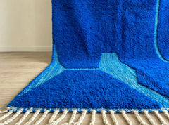 Blue Moroccan Rug – Handmade Beni Ourain Wool Carpet, Abstract Berber Design, Geometric Boho Living Room Decor