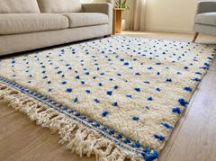 Handmade Beni Ourain Rug – Blue Dotted Moroccan Wool Carpet, Ivory Berber Minimalist Design