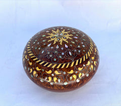 9"x9" Round Wooden Jewelry Box Made Of Thuya Burl, Moroccan Wood Box Decorative ,Storage Box For Women, wooden pebble box, desk accessory