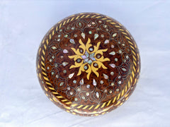 9"x9" Round Wooden Jewelry Box Made Of Thuya Burl, Moroccan Wood Box Decorative ,Storage Box For Women, wooden pebble box, desk accessory