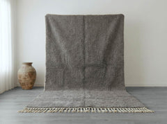 Gray Moroccan Rug – Handmade Beni Ourain Wool Rug, Minimalist Berber Area Carpet