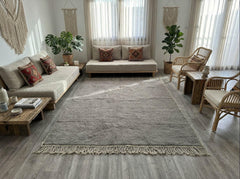 Gray Moroccan Rug – Handmade Beni Ourain Wool Rug, Minimalist Berber Area Carpet