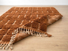 Terracotta Moroccan Rug – Handmade Wool Berber Area Rug with Textured Checkerboard Pattern, Custom Size