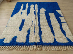 Blue Beni Ourain Rug – Handmade Moroccan Wool Carpet – Abstract Berber Area Rug – Modern Living Room Decor