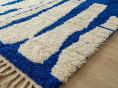 Blue Beni Ourain Rug – Handmade Moroccan Wool Carpet – Abstract Berber Area Rug – Modern Living Room Decor