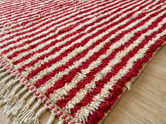 Red Striped Moroccan Rug – Handmade Beni Ourain Wool Area Rug, Modern Berber Boho Living Room Carpet