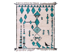 Luxurious Handmade Moroccan Berber Rug - Cream Beni Ourain Wool Rug, Bohemian Tassel Edges, Modern Geometric Design, 70% OFF