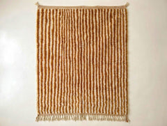 Striped Moroccan Wool Rug – Handmade Berber Carpet in Ivory and Terracotta Brown, Boho Area Decor