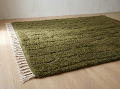 Moroccan Beni Ourain Rug – Solid Olive Green | Handmade Lux Wool Rug | Modern Minimal Berber Carpet