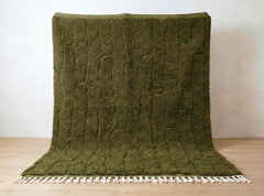 Moroccan Beni Ourain Rug – Solid Olive Green | Handmade Lux Wool Rug | Modern Minimal Berber Carpet