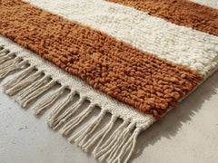 Terracotta Moroccan Rug – Striped Beni Ourain Hand-Knotted Berber Wool Area Rug, Custom Handmade