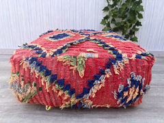 Moroccan Berber Pouf - Black and White Geometric Design, Modern Boho Floor Cushion, Unstuffed Ottoman for Minimalist Spaces