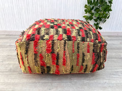 Moroccan Pouf with Quilted Leather - Textured Ottoman, Boho-Chic Footrest, Handmade with Diamond Stitching, Unstuffed