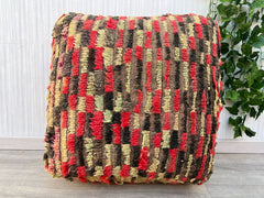 Moroccan Pouf with Quilted Leather - Textured Ottoman, Boho-Chic Footrest, Handmade with Diamond Stitching, Unstuffed