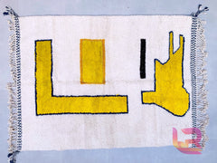 Authentic Moroccan Berber Rug - Handmade Boujaad Wool Carpet - Yellow Bohemian Design - Custom Size Rug