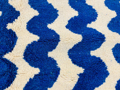 Royal Blue Striped Moroccan Rug – Handmade Beni Ourain Wool Carpet