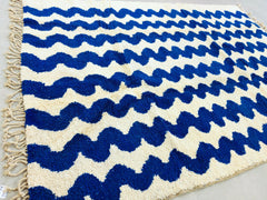 Royal Blue Striped Moroccan Rug – Handmade Beni Ourain Wool Carpet