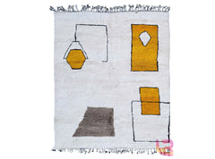 Modern Moroccan Beni Ourain Rug – Handmade Wool Area Rug – Cream & Orange Geometric Design – Custom Sizes Available