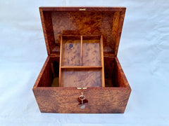 Big Wooden Jewelry Box with Key 15"x10" ,Elegant Lockable Wooden Jewelry Organizer – Handmade Burl Wood Design