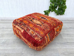 Moroccan Pouf with Braided Handle - Portable Floor Cushion, Easy to Carry, Boho Picnic or Beach Accessory, Unstuffed