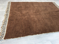 Chocolate Brown Moroccan Rug – Handmade Beni Ourain Wool Area Rug, Solid Minimalist Carpet, Custom Size