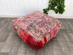 Moroccan Pouf for Yoga - Ergonomic Meditation Pillow, Kilim Cover, Thick Support for Hips or Knees, Boho Zen Decor