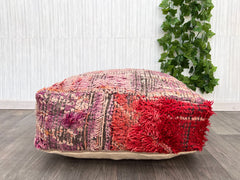 Moroccan Pouf for Yoga - Ergonomic Meditation Pillow, Kilim Cover, Thick Support for Hips or Knees, Boho Zen Decor