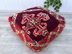 Moroccan Pouf Ottoman Pair - Matching Leather Footstools, Boho Living Room Set, Handmade with Tribal Stitching, Unstuffed