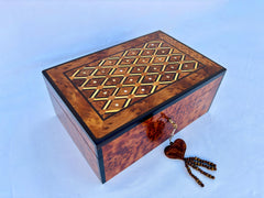 12"×8" Wooden Jewelry Box with Key, Moroccan jewelry Box, Handmade Jewelry Box, wedding wood memory box, thuya wooden burl Jewelry Box