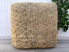 Moroccan Pouf with Macrame Accents - Bohemian Floor Cushion, Hand-Knotted Details, Unstuffed Cover, Neutral Tones