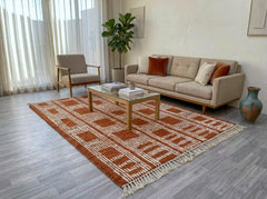 Terracotta Beni Ourain Rug, Handmade Moroccan Wool with Geometric Berber Design, Boho Home Decor