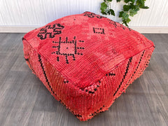 Moroccan Outdoor Pouf - Water-Resistant Kilim Cover, Weatherproof Floor Cushion, Perfect for Patio, Garden, or Poolside Boho Decor