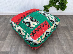 Moroccan Pouf with Kilim Patchwork - Upcycled Rug Pieces, Eco-Friendly Design, One-of-a-Kind Boho Floor Seating
