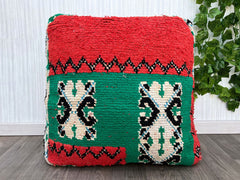 Moroccan Pouf with Kilim Patchwork - Upcycled Rug Pieces, Eco-Friendly Design, One-of-a-Kind Boho Floor Seating