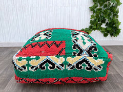 Moroccan Pouf with Kilim Patchwork - Upcycled Rug Pieces, Eco-Friendly Design, One-of-a-Kind Boho Floor Seating