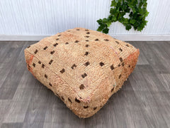 Moroccan Winter Pouf - Faux Fur Topper, Snowflake Berber Patterns, Cozy Seasonal Floor Cushion