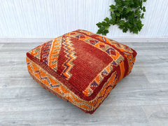 Moroccan Pouf Ottoman - Handmade Leather Footstool, Round Boho Decor, Neutral Tones, Perfect for Living Room or Bedroom, Unstuffed