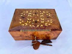 8"×5" Exquisite Handmade Thuya Wood Jewelry Box – Moroccan Artisan Design, Lockable Keepsake Organizer, Unique Gift Idea