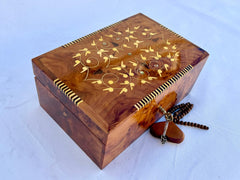 8"×5" Exquisite Handmade Thuya Wood Jewelry Box – Moroccan Artisan Design, Lockable Keepsake Organizer, Unique Gift Idea