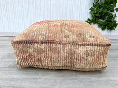 Moroccan Pouf as Vanity Seat - Round Leather Stool, Adjustable Height, Boho Dressing Room or Bathroom Decor
