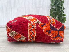Moroccan Pouf for Balcony - Weatherproof Kilim Cover, Outdoor Floor Cushion, Boho-Chic Small Space Solution