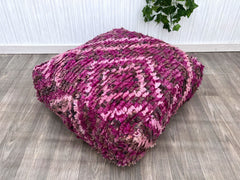 Moroccan Leather Pouf Ottoman - Distressed Finish, Vintage Look, Handcrafted Footstool, Perfect for Farmhouse or Industrial Decor