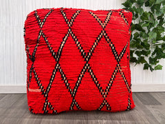 Moroccan Kilim Pouf Cover - Vintage Ottoman Pouf, Yoga Meditation Cushion, Outdoor Boho Pillow, Colorful Berber Patterns, Zippered Design