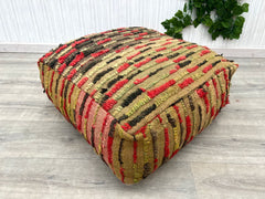 Moroccan Pouf x [Local Artist] Collab - One-of-a-Kind Hand-Painted Design, Signed Art Piece, Supports Local Craftsmanship