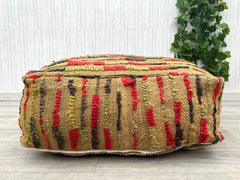 Moroccan Pouf x [Local Artist] Collab - One-of-a-Kind Hand-Painted Design, Signed Art Piece, Supports Local Craftsmanship